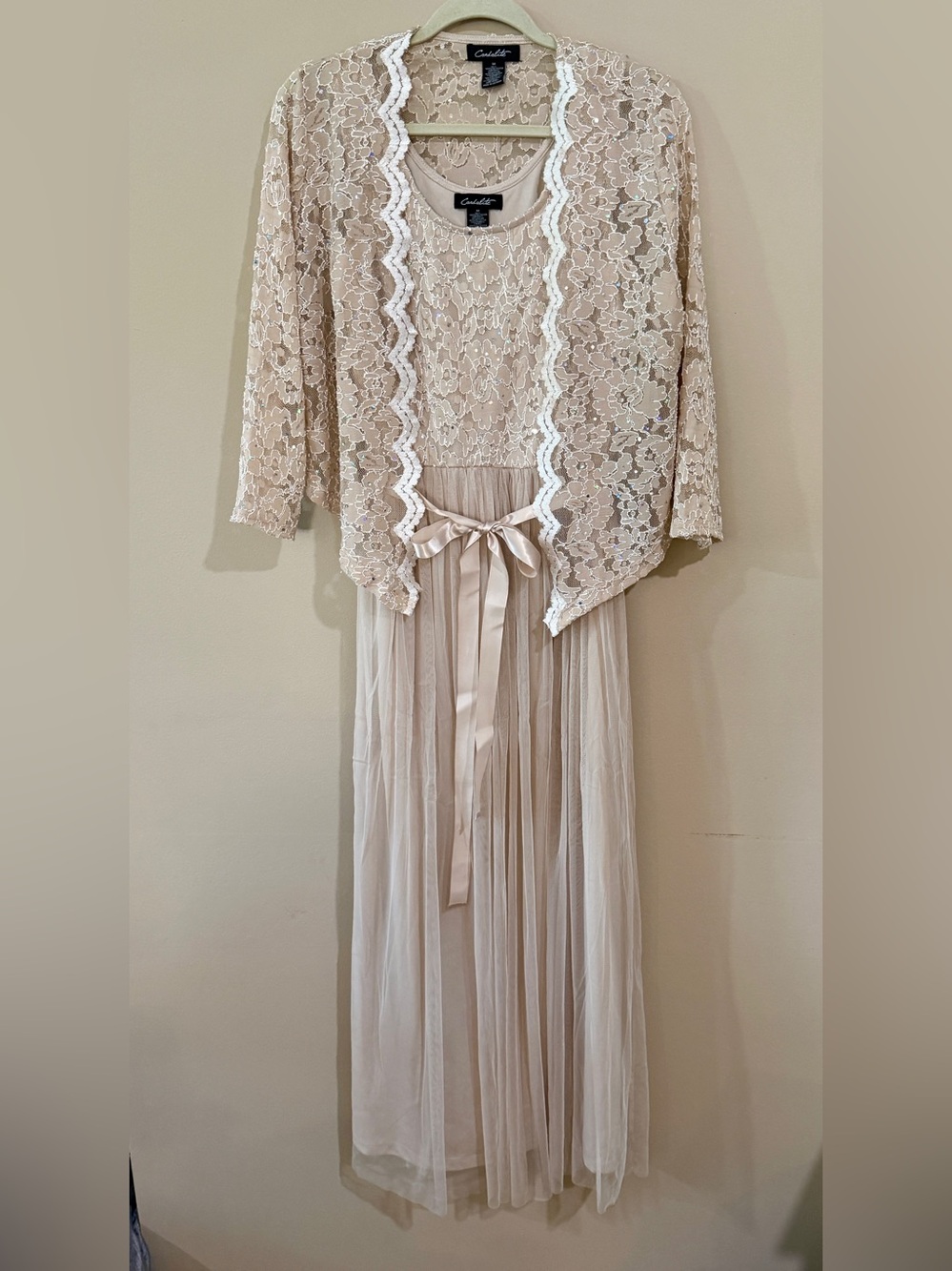 Champagne Lace Tulle Dress with Jacket